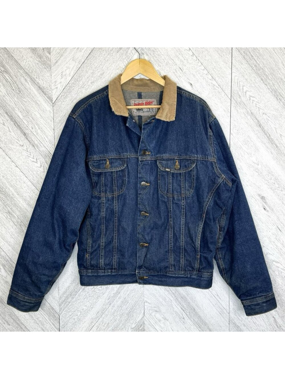 VTG MWG Storm Rider Denim Trucker Jean Jacket Fleece Blanket Lined Mens Size XL